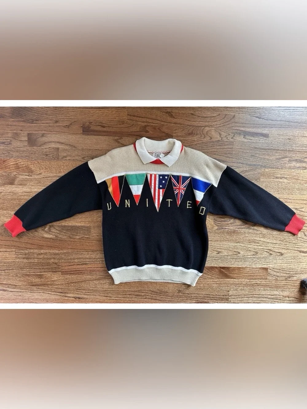 Vintage 1990's Women's FIA Italia Hand Loomed United Flag Multi Colors Sz M READ